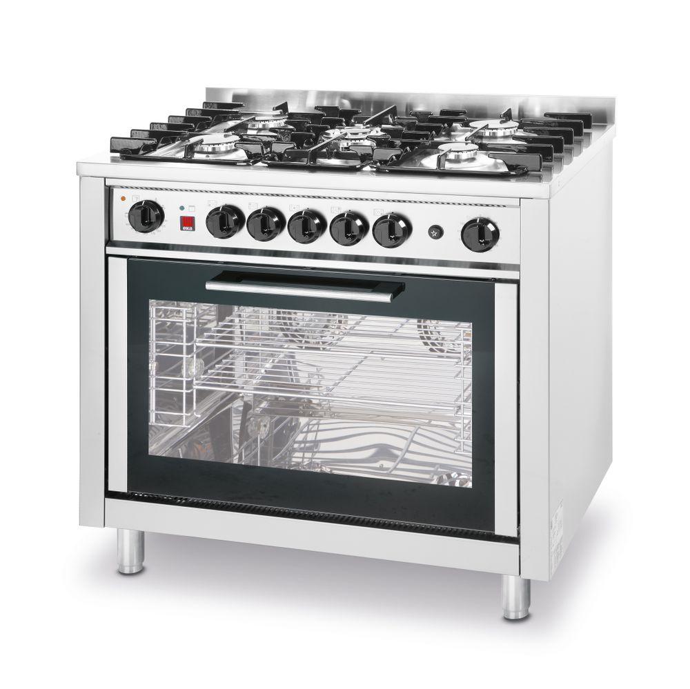 Cuisinière à gaz - 5 feux avec four électrique, HENDI, Kitchen Line, Argent, 230V/2900W, 14,3kW, 900x655x(H)900mm