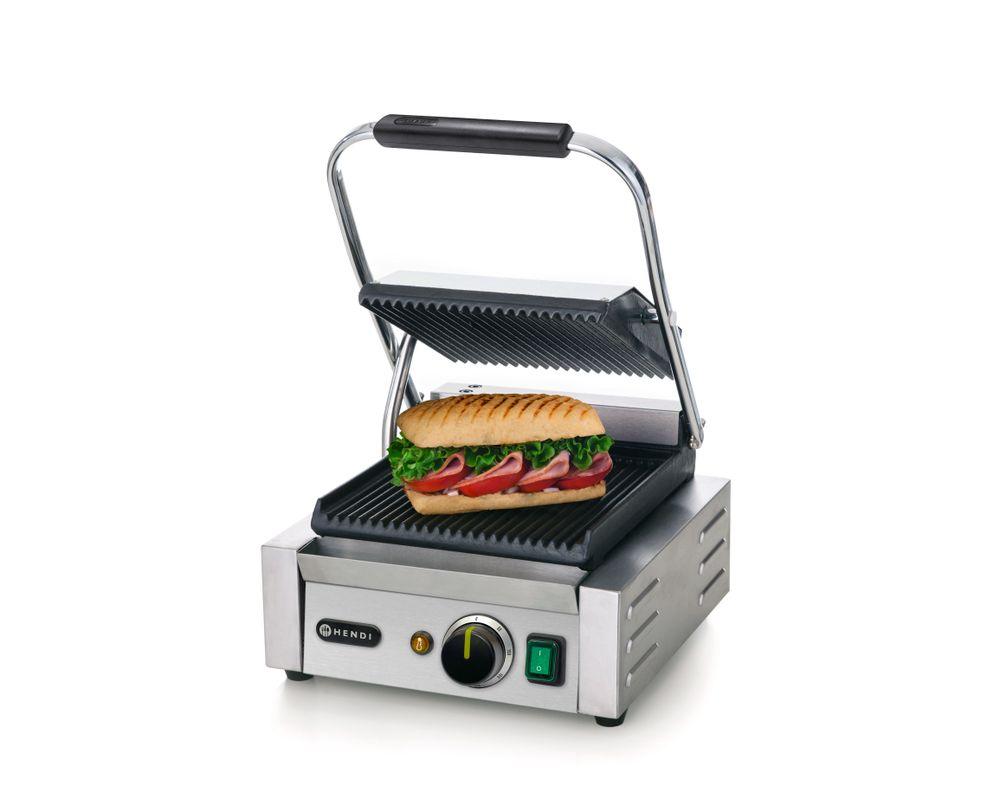 Grill de contact - modèle simple, HENDI, dessus et dessous rainurés, 230V/1800W, 310x370x(H)210mm