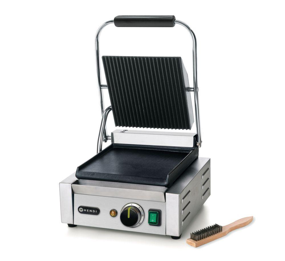Grill de contact - modèle simple, HENDI, dessus rainuré et dessous lisse, 230V/1800W, 310x370x(H)210mm