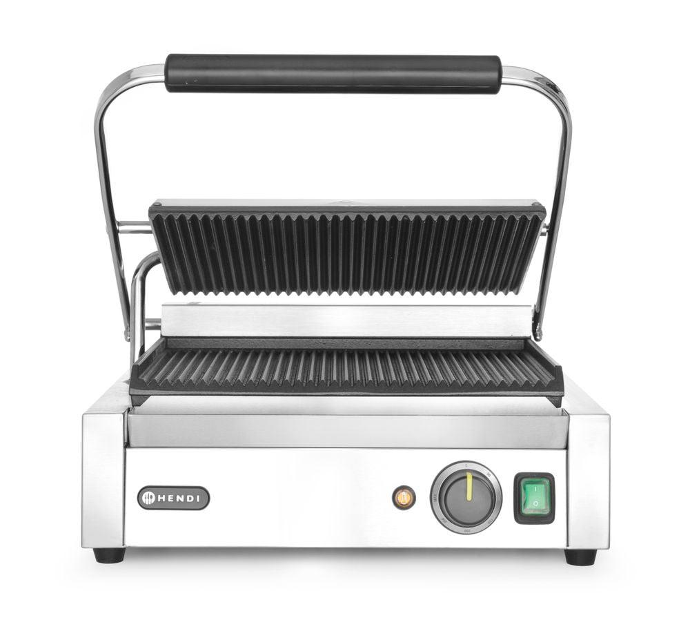 Grill de contact "Panini", HENDI, dessus et dessous rainurés, 230V/2200W, 430x370x(H)210mm