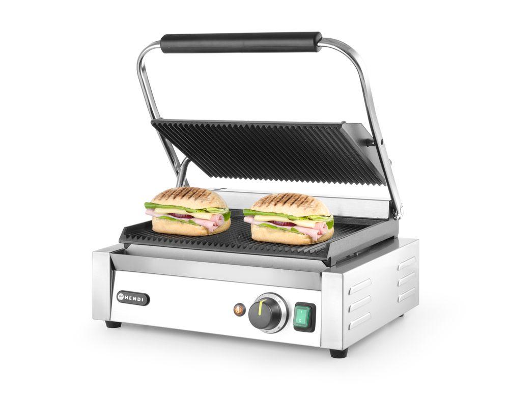 Grill de contact "Panini", HENDI, dessus et dessous rainurés, 230V/2200W, 430x370x(H)210mm