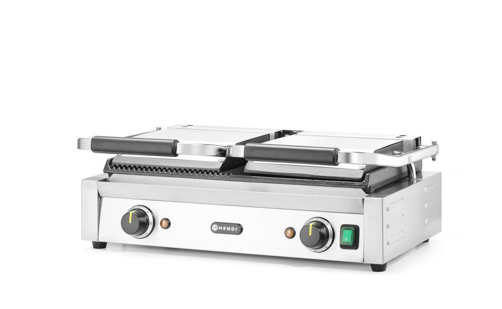Grill de contact - modèle double, HENDI, moitié lisse, moitié rainuré, 230V/3600W, 570x370x(H)210mm