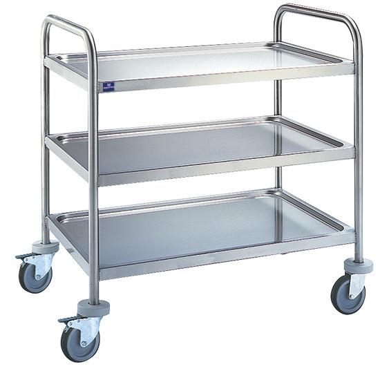 chariot de service en inox avec 3 niveaux 780x430 mm