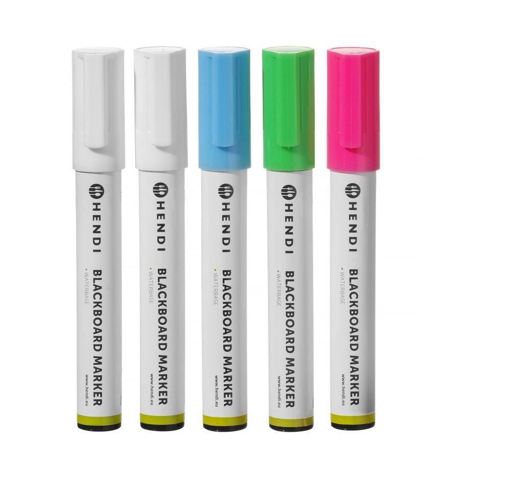 Feutres à craie 6 mm, HENDI, 1 rose, 1 vert, 1 bleu et 2 feutres blancs