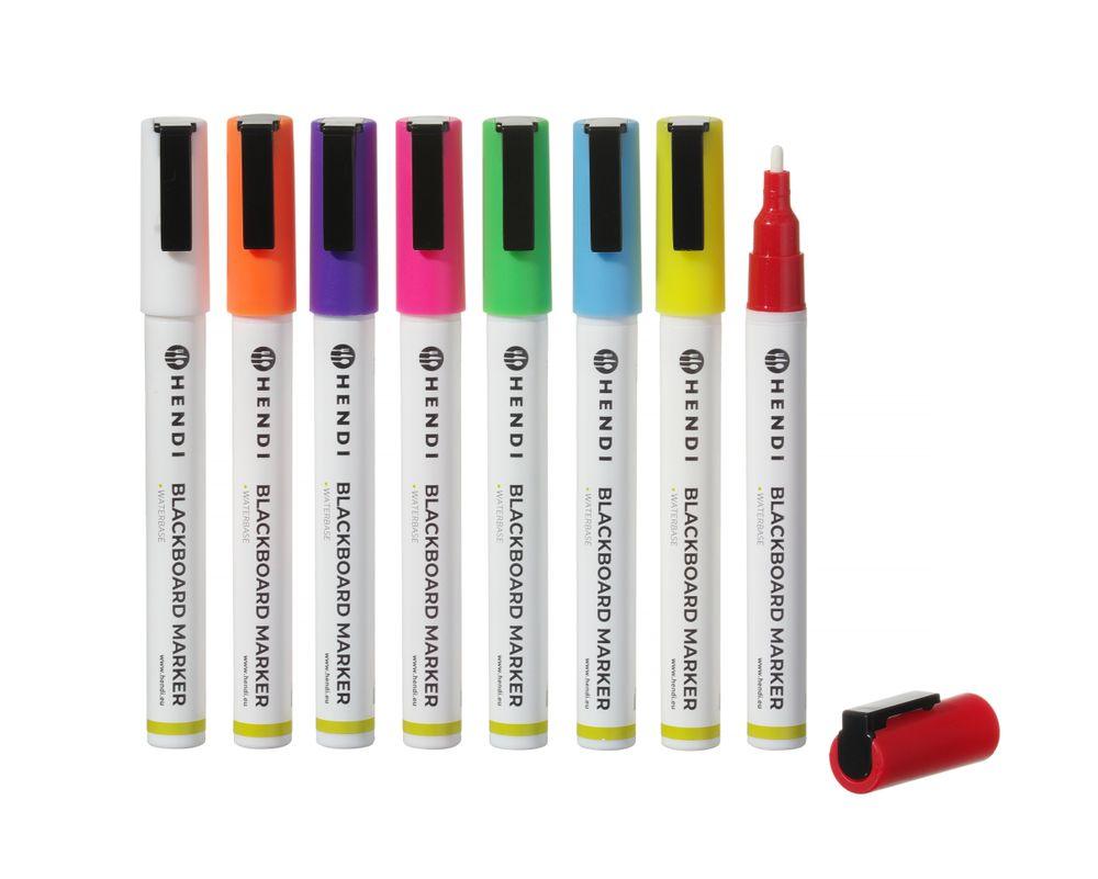 Feutres à craie 3 mm, HENDI, 1 blanc, 1 rouge, 1 bleu, 1 vert, 1 jaune, 1 violet, 1 orange et 1 rose