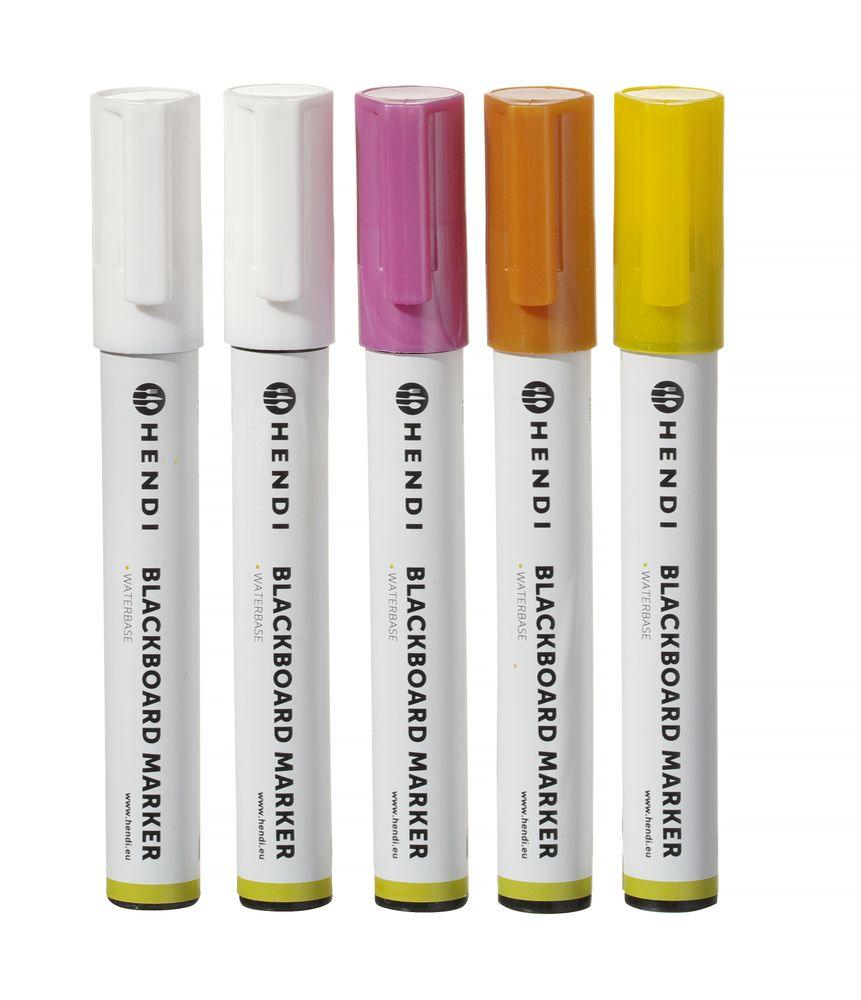 Feutres à craie 6 mm, HENDI, 2 blancs, 1 rose, 1 jaune et 1 feutre bronze, 5 u