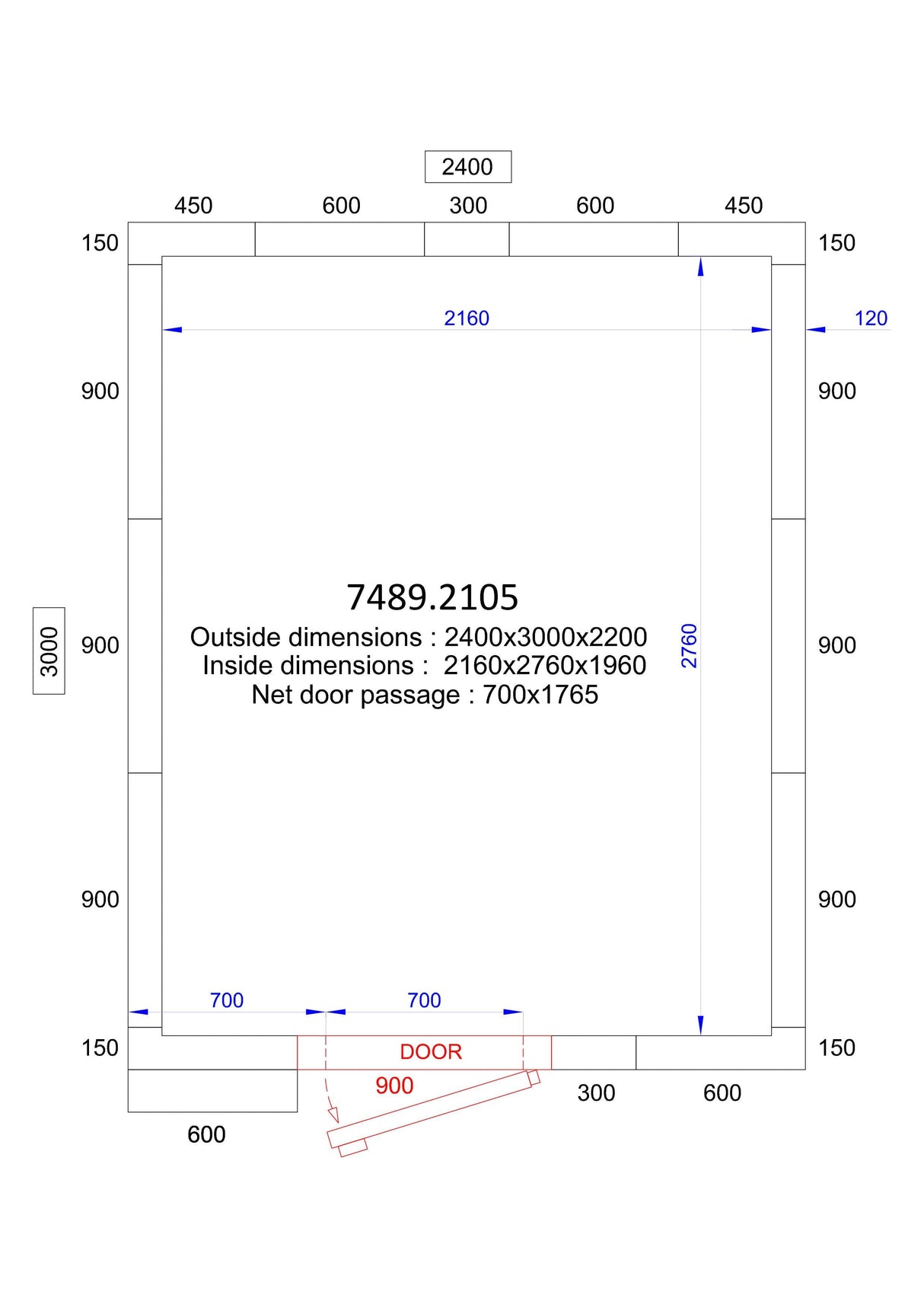 Chambre Froide Pro Line 2400x3000x2200 - 120 mm - FRANCE CHR