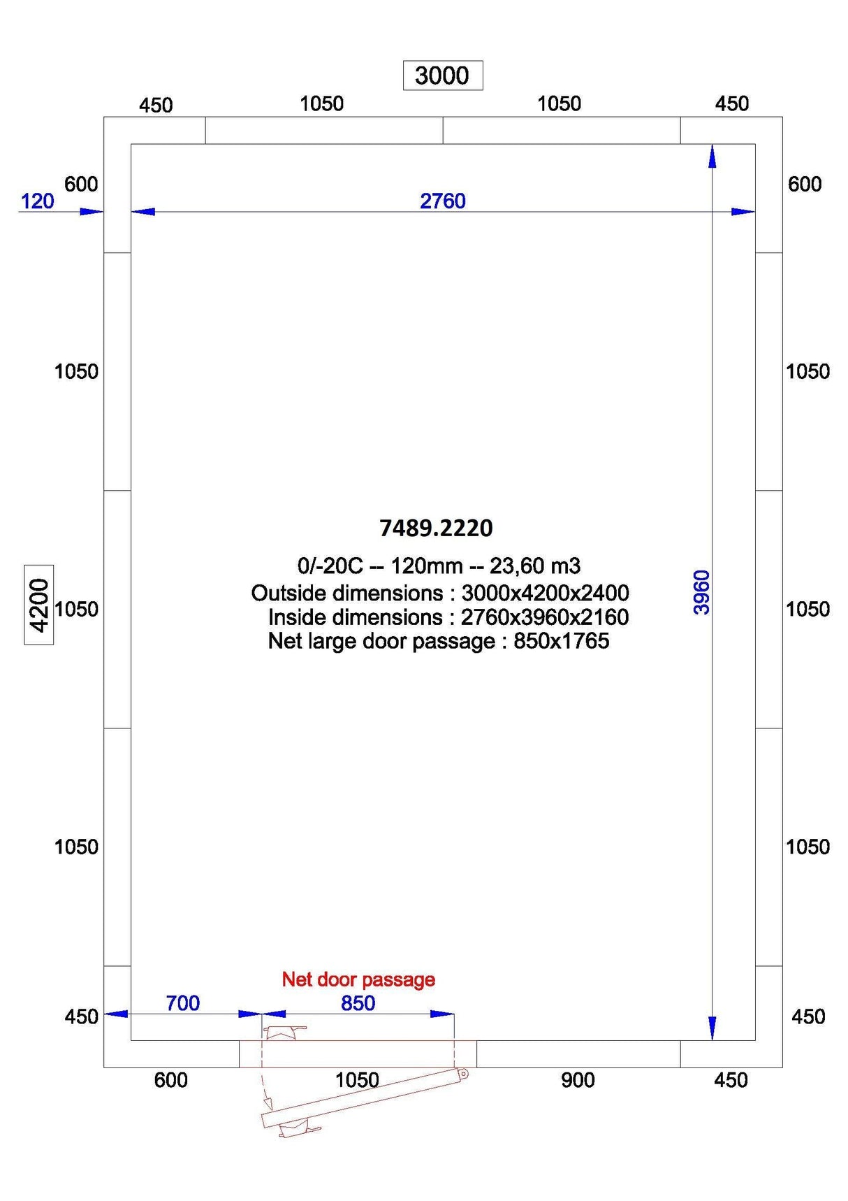 Chambre Froide Pro Line 3000x4200x2400 - 120 mm - FRANCE CHR