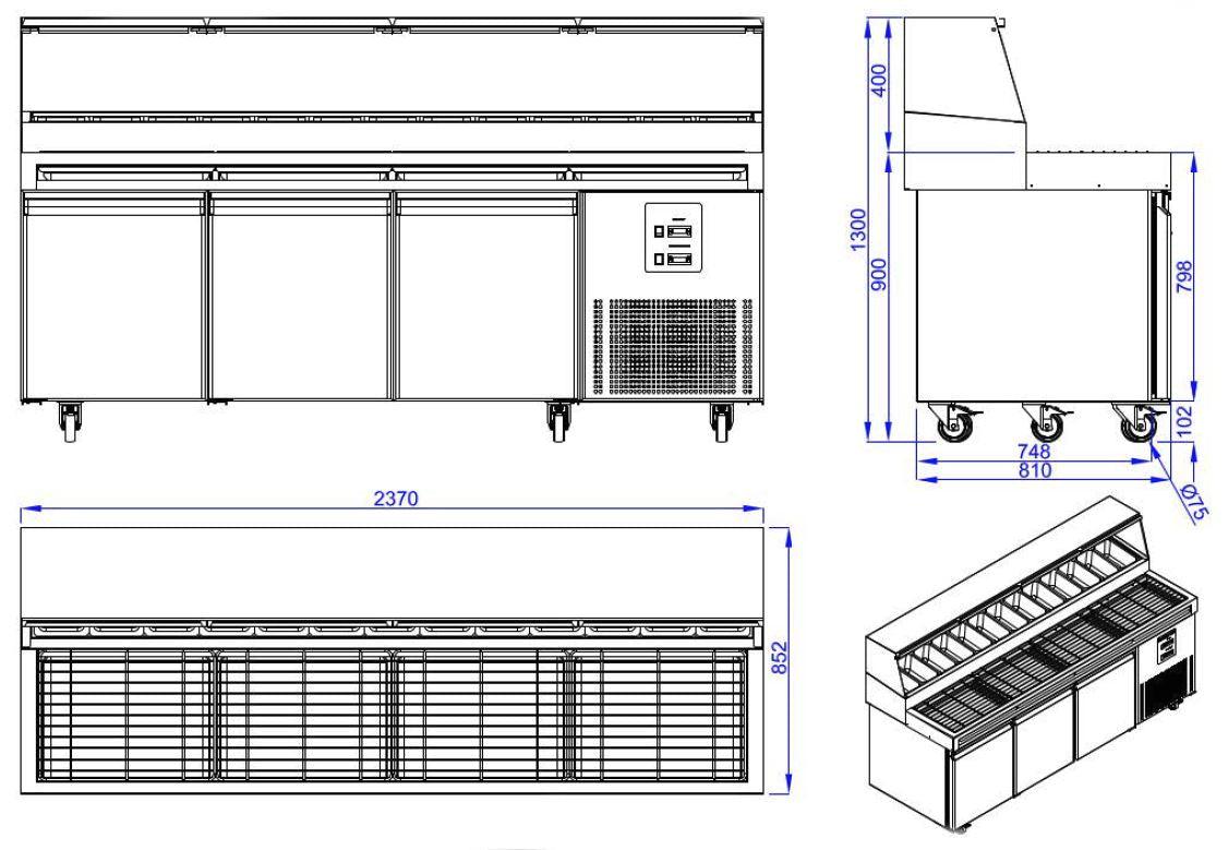 Table de préparation pour pizza 3 portes en acier inoxydable. - FRANCE CHR