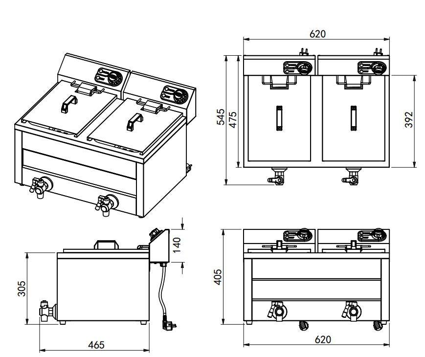 Friteuse électrique double 2x8L 2x3KW - FRANCE CHR