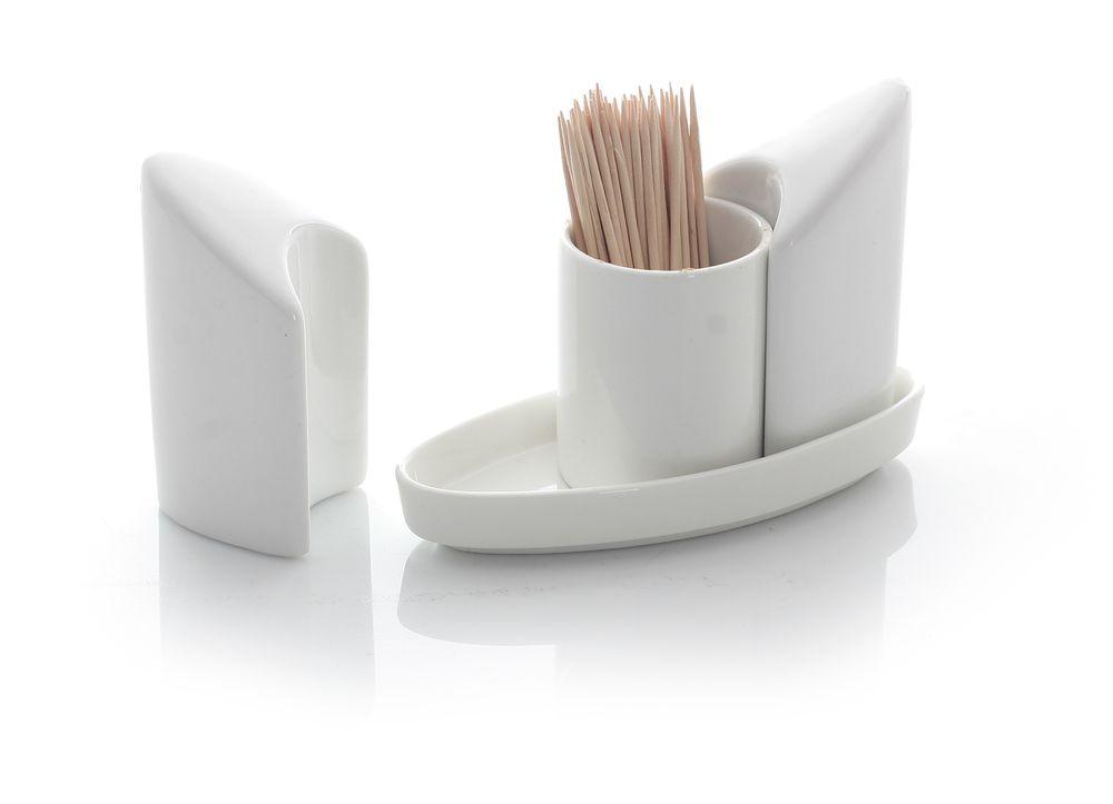 Ménagère porcelaine, HENDI, Poivre, sel et cure-dents, 125x54x(H)90mm