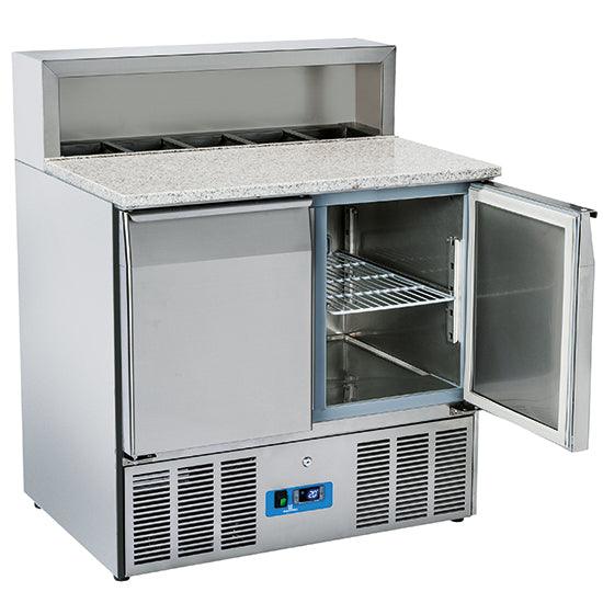 table à pizza avec 2 portes GN 1/1, 5x GN 1/6 h=150 mm, 0°/+8°C