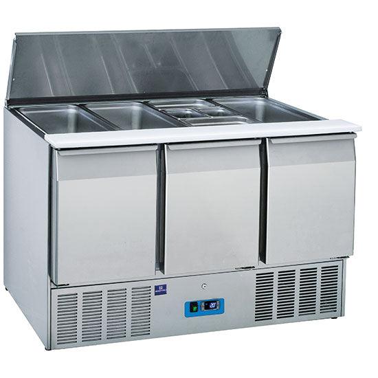 saladette avec 3 portes GN 1/1 et couvercle, 12x GN 1/3 h=150 mm, 0°/+8°C