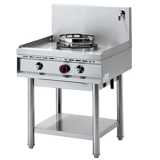 plan de cuisson wok à gaz avec étagère, 1 brûleur, 1 robinet pour l'eau