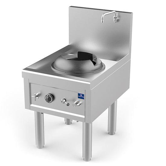 Plan de cuisson wok à gaz avec 1 brûleur 27,5 kW, 1 robinet pour l'eau