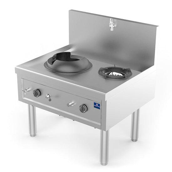 Plan de cuisson wok à gaz avec 1 brûleur 27,5 kW + 1 brûleur soupe 9,2 kW, 1 robinet pour l'eau