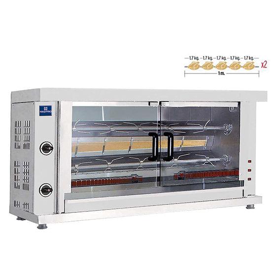 Rôtissoire à poulets à gaz avec éclairage, 2 broches pour 8-10 poulets