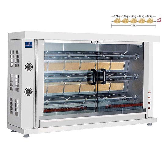 Rôtissoire à poulets à gaz avec éclairage, 3 broches pour 12-15 poulets