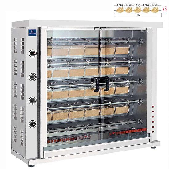 Rôtissoire à poulets à gaz avec éclairage, 5 broches pour 20-25 poulets