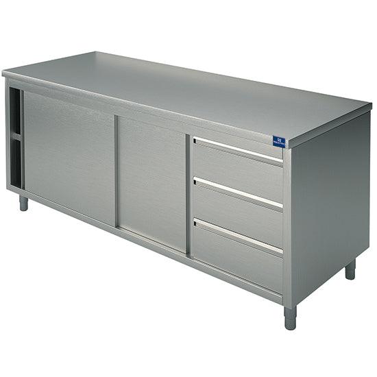 table armoire basse neutre avec tiroirs à droite, sans dosseret, 1600x700 mm