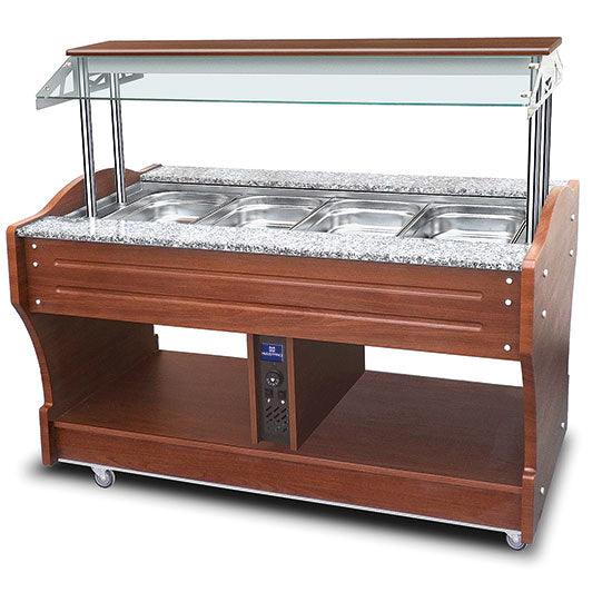buffet bain-marie à île, 4x GN 1/1 h=150 mm, hotte pas abaissable