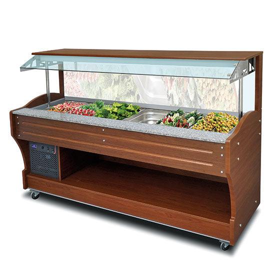 buffet froid mural avec réfrigération statique, 6x GN 1/1 h=150 mm, hotte pas abaissable