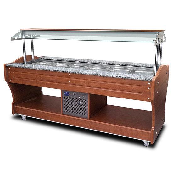 buffet froid à île avec réfrigération statique, 6x GN 1/1 h=150 mm, hotte pas abaissable