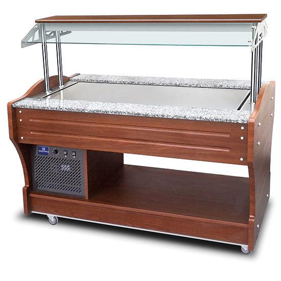 buffet froid à île avec plan réfrigére et réfrigération statique, 4x GN 1/1, hotte pas abaissable