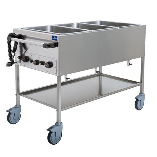 Chariot bain-marie avec 3 bacs GN 1/1 h=150 mm, 3 température