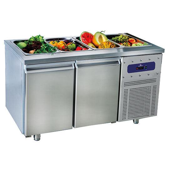 Saladette avec 2 portes GN 1/1, 4x GN 1/1 h=150 mm, -2°/+8°C