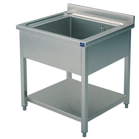 plonge, 1 bac, sur piètement, avec étagère inférieure, 800x600 mm