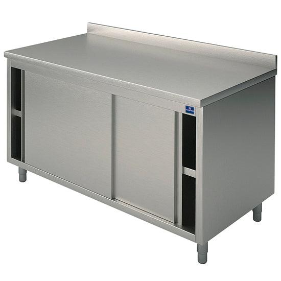 table armoire basse neutre avec portes coulissantes, avec dosseret, 1800x700 mm