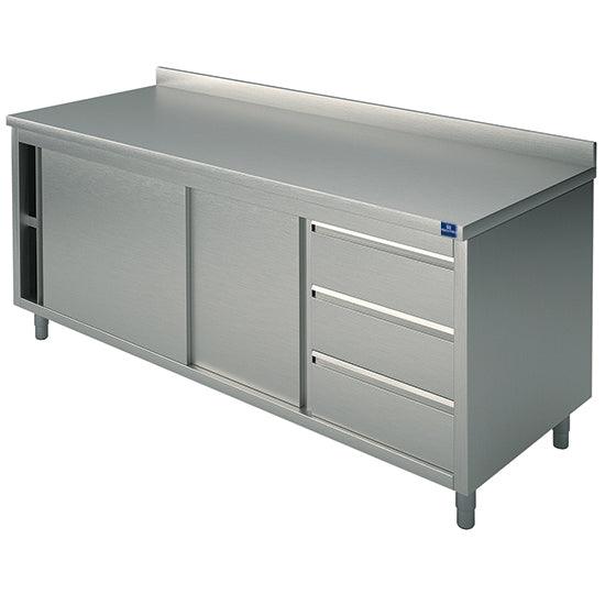 table armoire basse neutre avec tiroir à droite, avec dosseret, 1800x600 mm