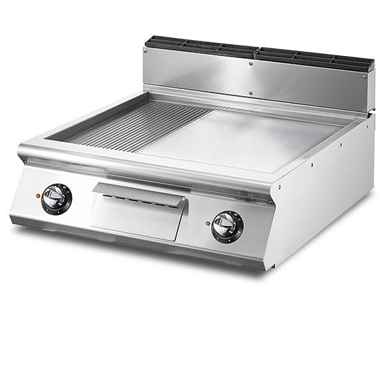 Fry-top électrique, top, 1/3 rainurée et 2/3 plaque lisse chromée