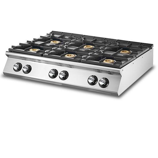 Cuisinière gaz, top, 6 brûleurs