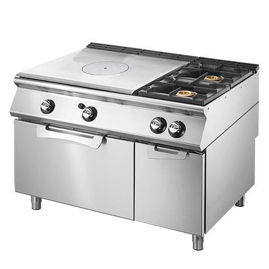 Plaque coup de feu gaz sur four gas statique GN 2/1 et armoire fermée + 2 brûleurs