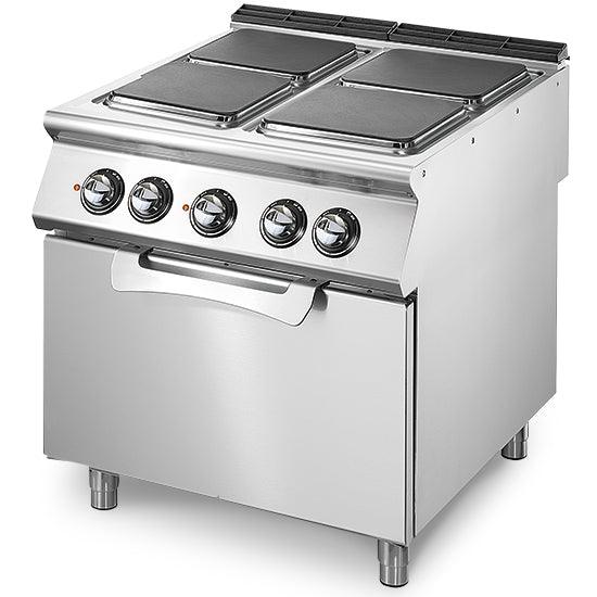 Cuisinière électrique sur four électrique statique GN 2/1, 4 plaques carrées en fonte