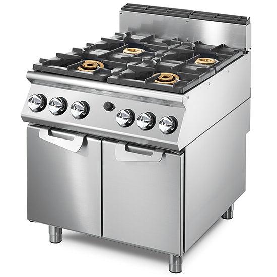 Cuisinière gaz avec 2 brûleurs chacun 16 kW et 2 brûleurs chacun 6 kWsur coffre 2 portes
