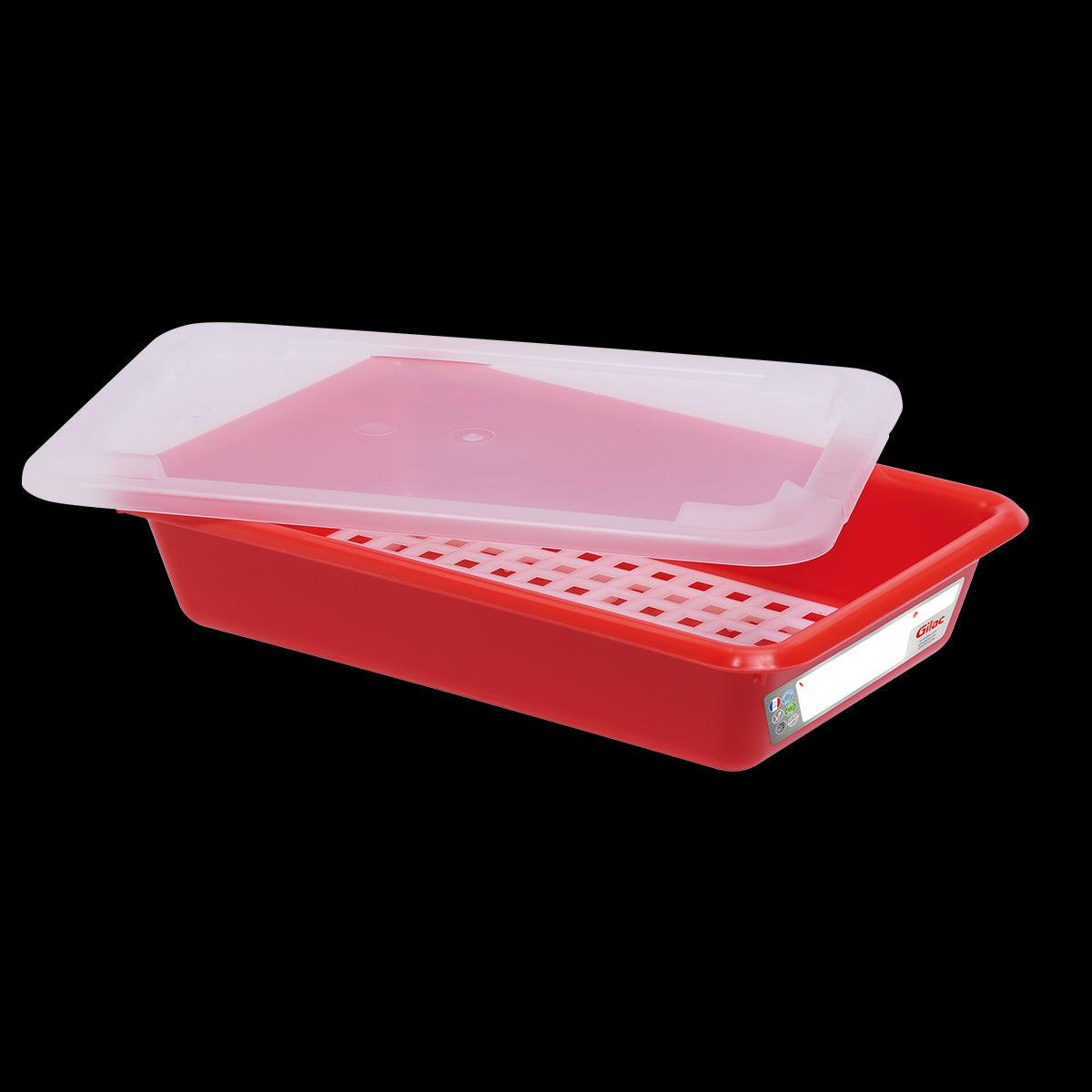 Bac plat 3 L HACCP rouge + couvercle + grille - FRANCE CHR