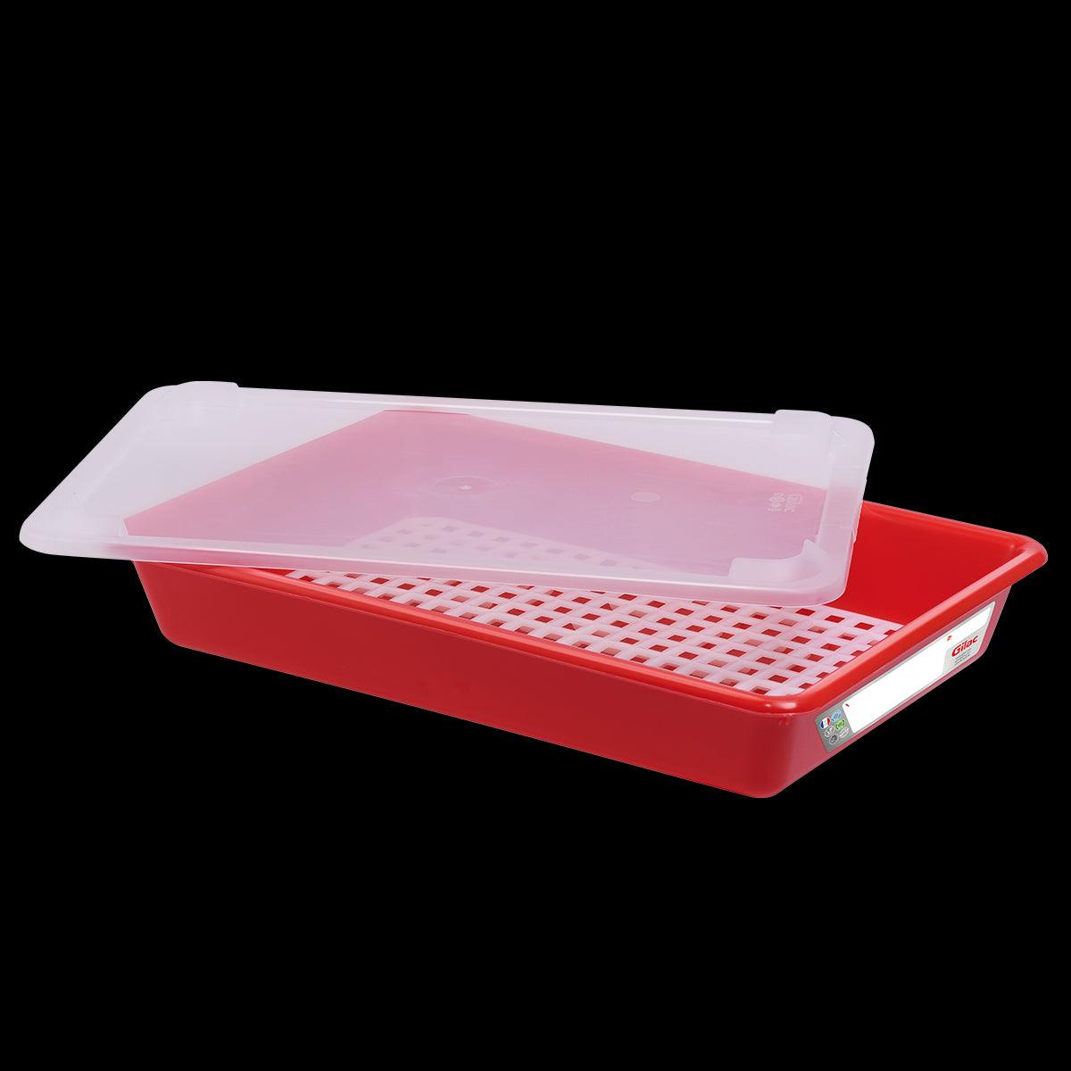 Bac plat 8 L HACCP rouge + couvercle + grille - FRANCE CHR