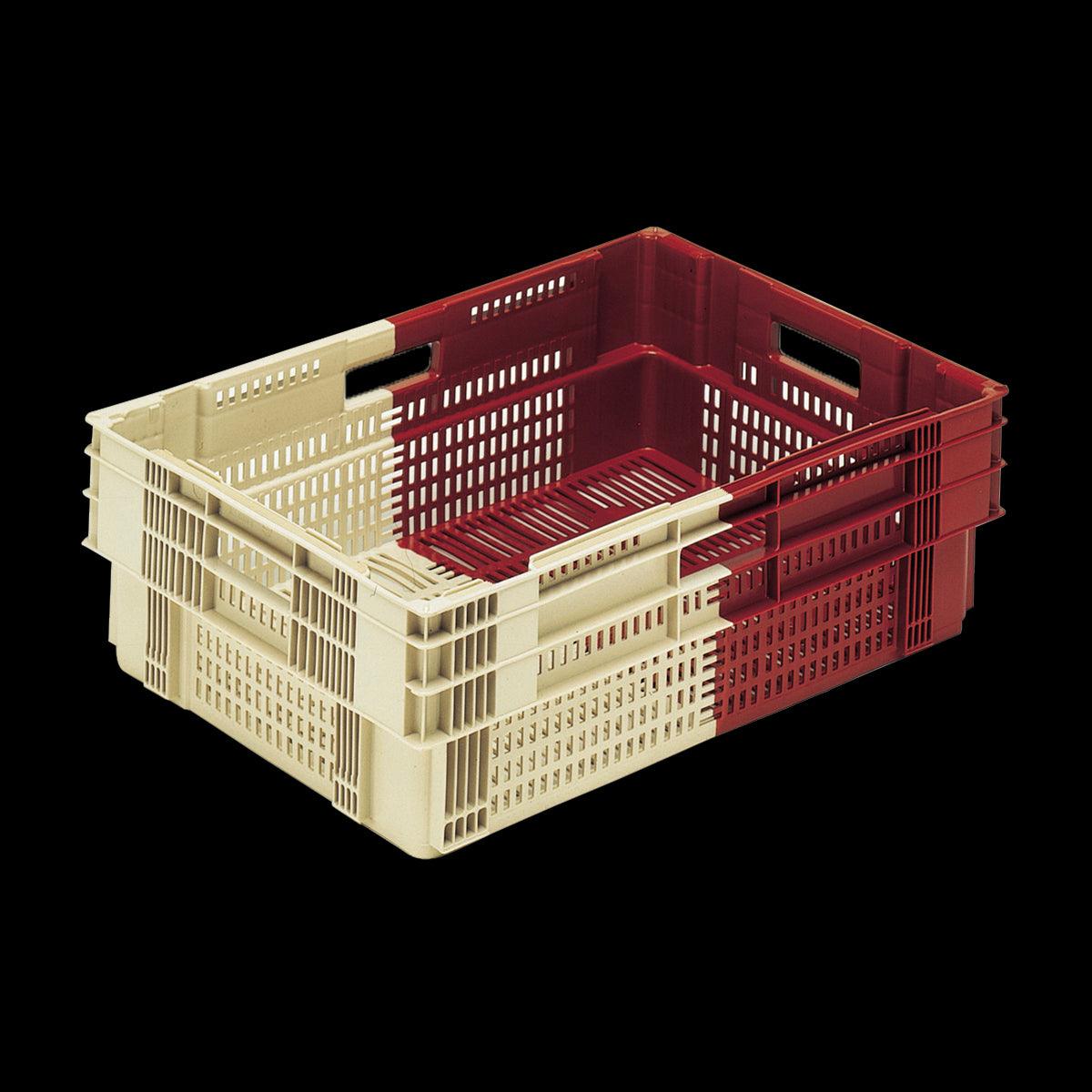 Caisse ajourée empilable emboitable 600 x 400 x 191 mm bicolore 35 L - bordeaux/ivoire - FRANCE CHR