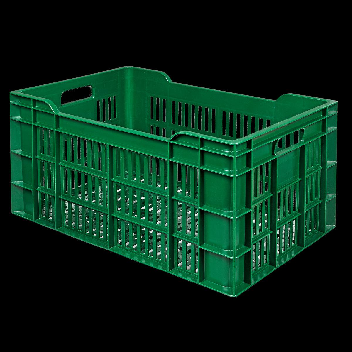 Caisse ajourée 600 x 400 x 300 mm en PEHD recyclé 60 L – vert - FRANCE CHR