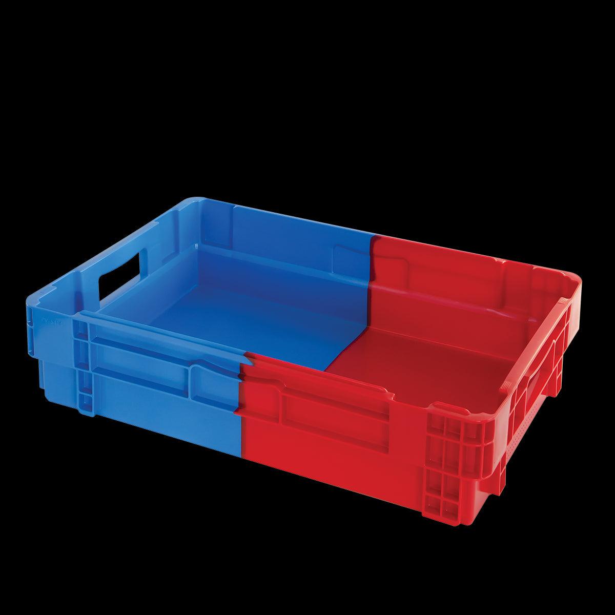 Caisse pleine empilable emboîtable 600 x 400 x 144 mm bicolore 25 L – bleu/rouge - FRANCE CHR