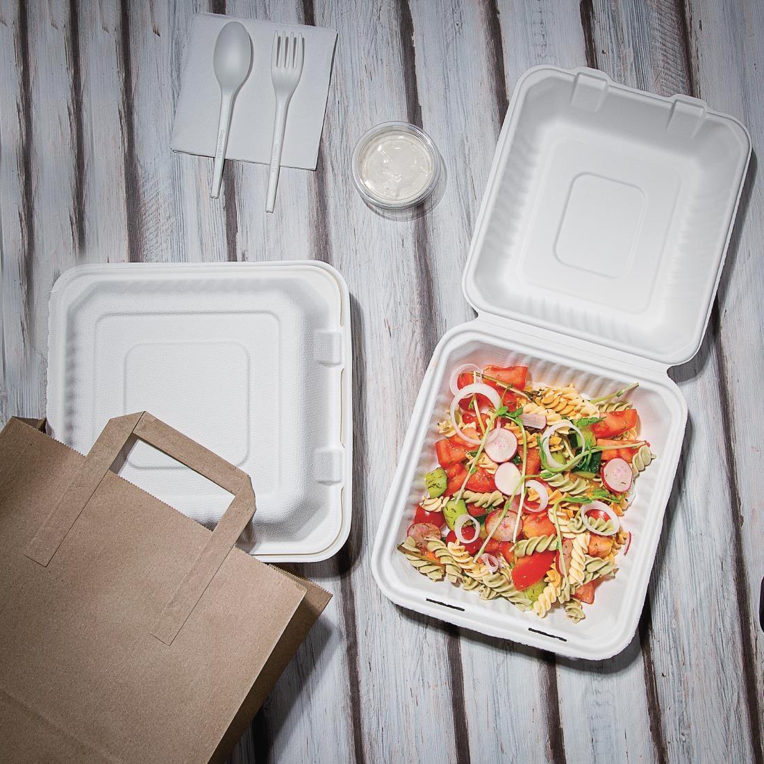 Boîtes avec couvercle à charnière compostables en bagasse Fiesta Compostable 223mm (lot de 200) - FRANCE CHR