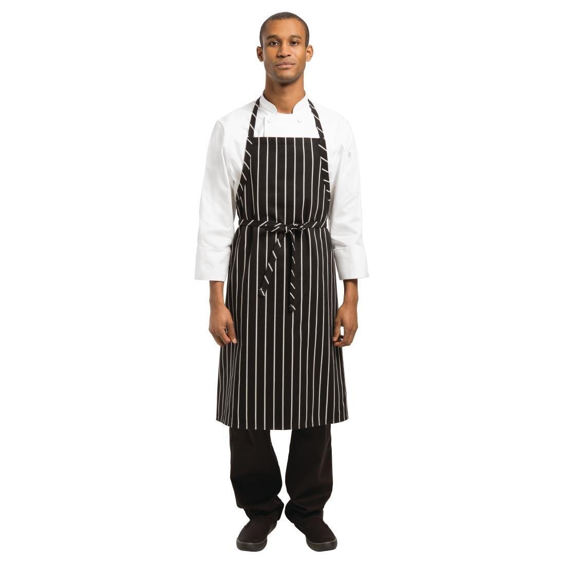 Tablier bavette tissé Chef Works Premium rayures noires et blanches - FRANCE CHR