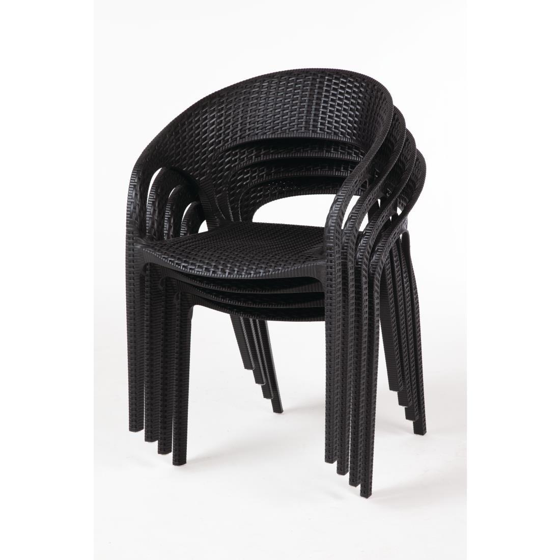 Fauteuils enveloppants en rotin PP Bolero noirs (lot de 4) - FRANCE CHR