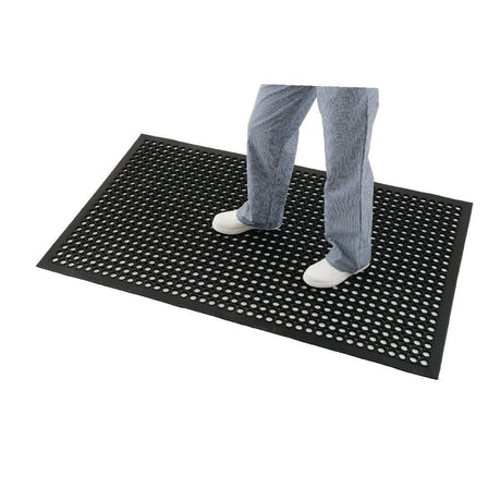 Tapis en caoutchouc anti-dérapant et anti-fatigue Jantex noir 1500 x 900mm - FRANCE CHR