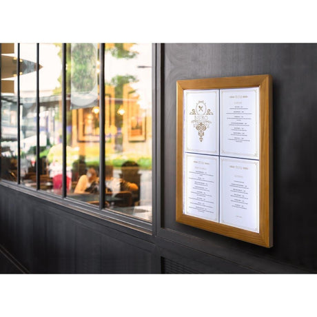 Porte-menu à LED blanches en teck Securit 4xA4 (hors poteau et socle) - FRANCE CHR