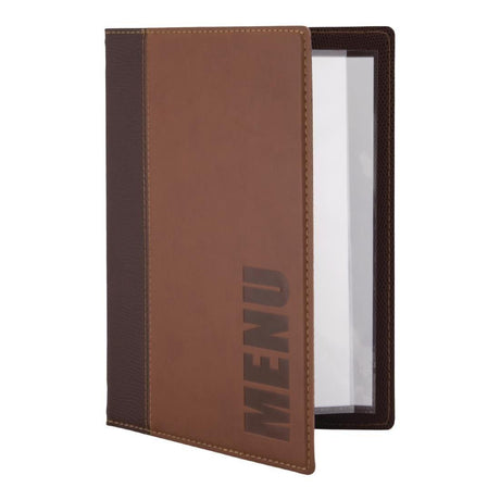 Protège-menus contemporain Securit A5 marron clair - FRANCE CHR