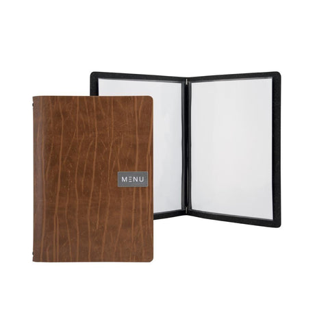 Protège-menu en cuir recyclé Securit Gamme Leather A4 marron - FRANCE CHR